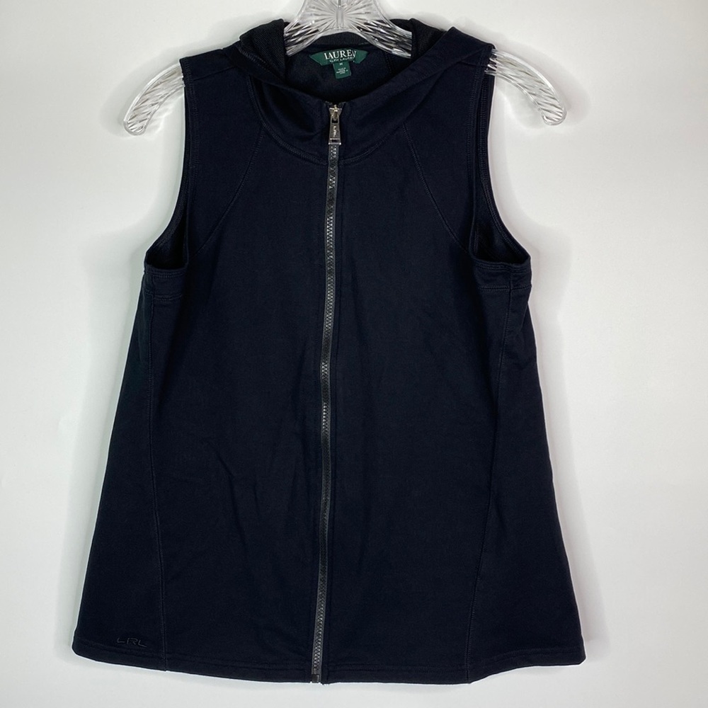 Lauren Ralph Lauren Black Hooded Zip Vest Size Medium